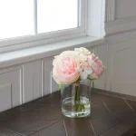 Pure Garden 7.5 in. Pink and Cream Hydrangea and Rose Floral Arrangement in Glass Vase thumbnail 6