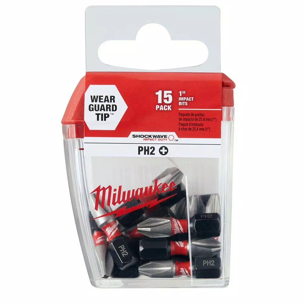 Milwaukee SHOCKWAVE 1 in. Phillips #2 Impact Duty Steel Insert Bits, 15-Pack