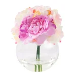 Pure Garden 7.5 in. Pink Peony Floral Arrangement in Glass Vase thumbnail 1