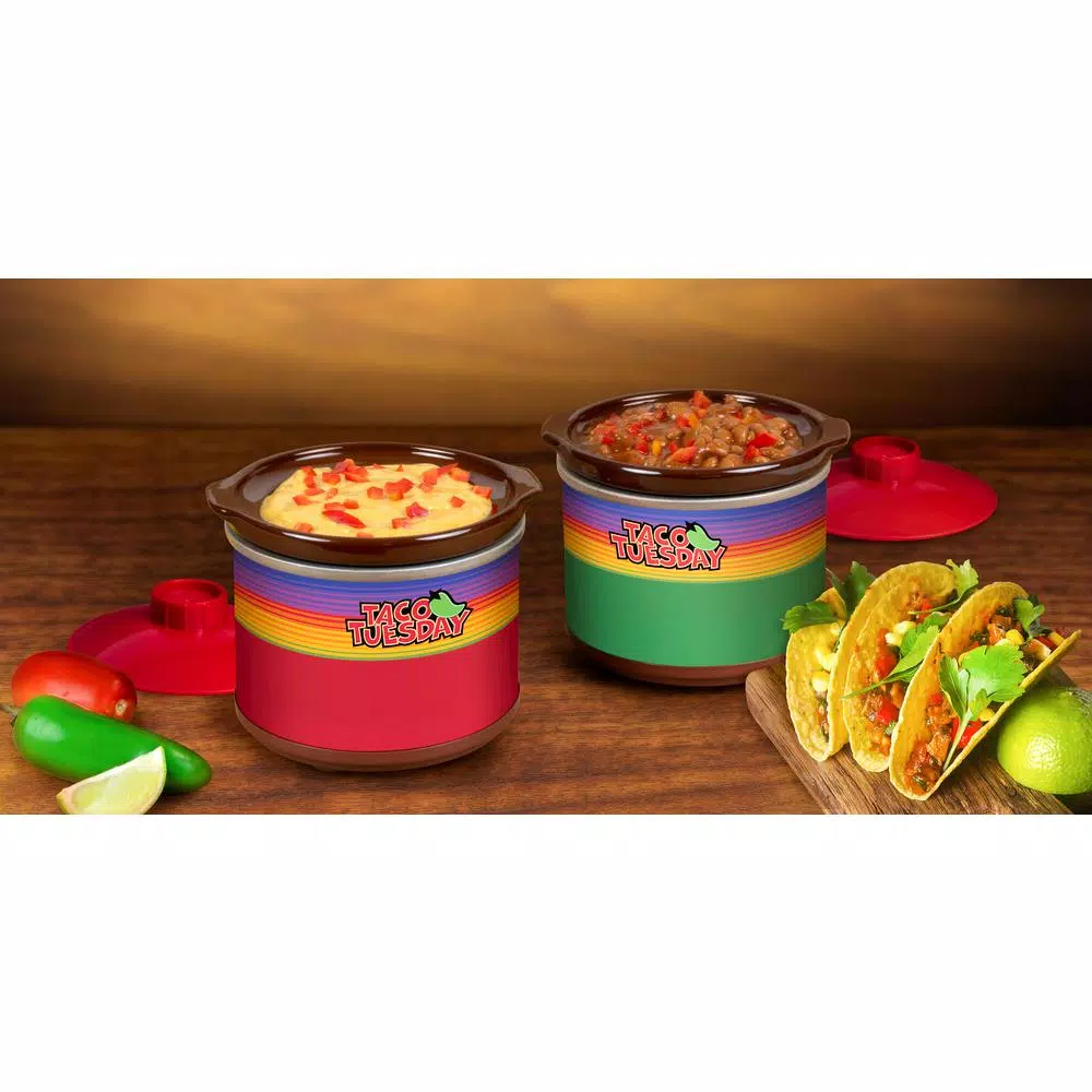 Taco Tuesday Mini Fiesta Dippers .65 Qt. Slow Cooker with Removable Ceramic Pot, Red
