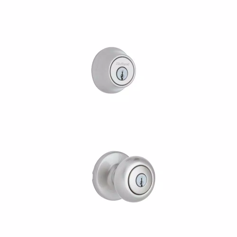 Kwikset Cove Satin Nickel Keyed Entry Door Knob and Single Cylinder Deadbolt Combo Pack