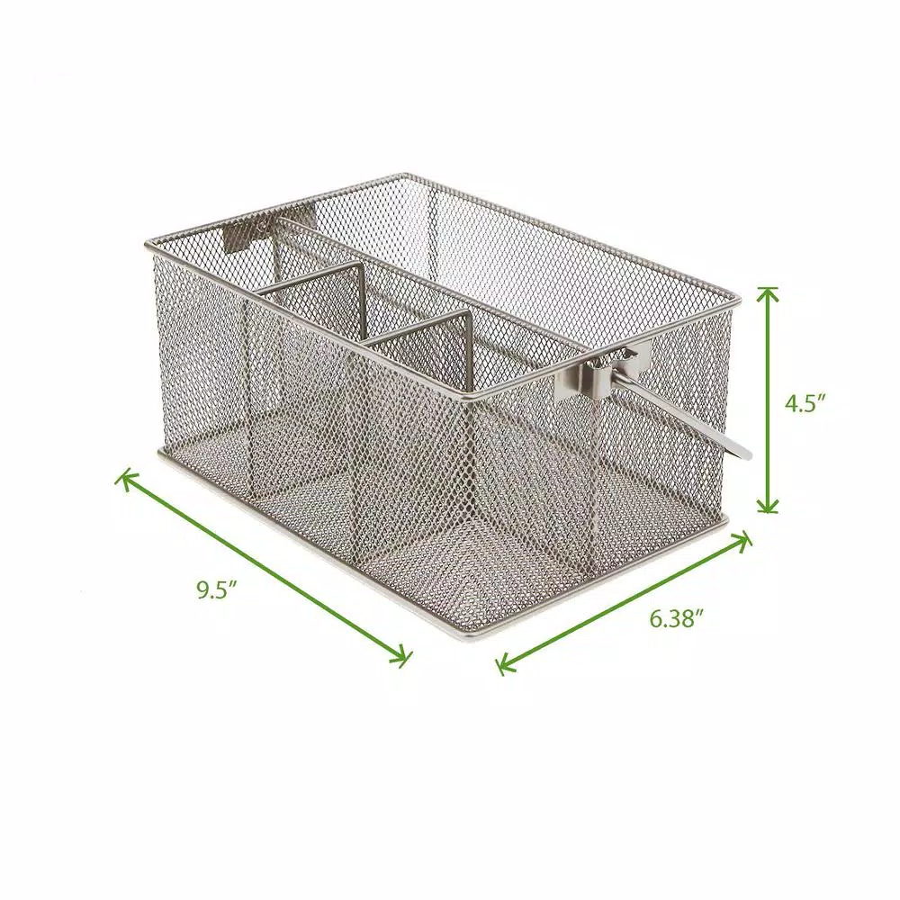 Mind Reader Silver Metal Mesh 4-Compartment Multipurpose Storage Basket and Utensil Holder
