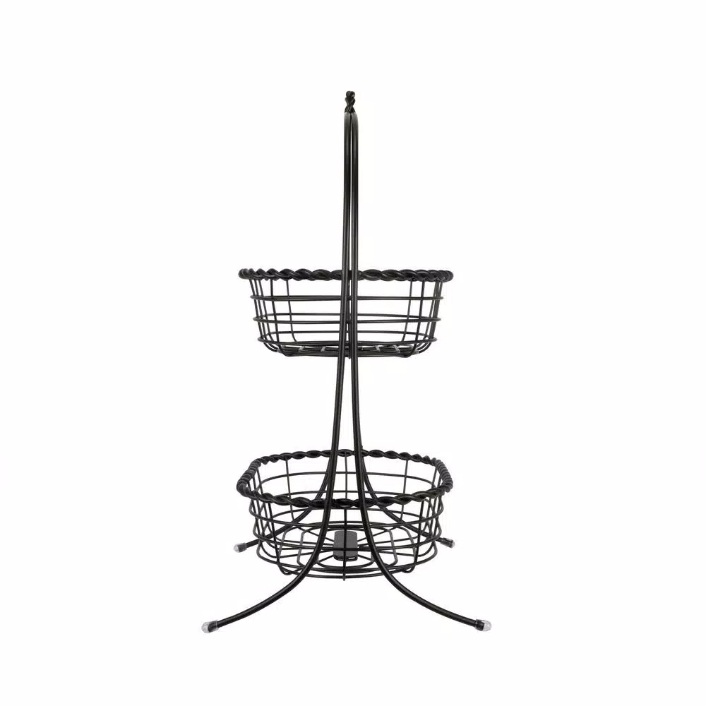 Spectrum Everly 2-Tier Oval Steel Fruit Basket & Serving Stand, Black