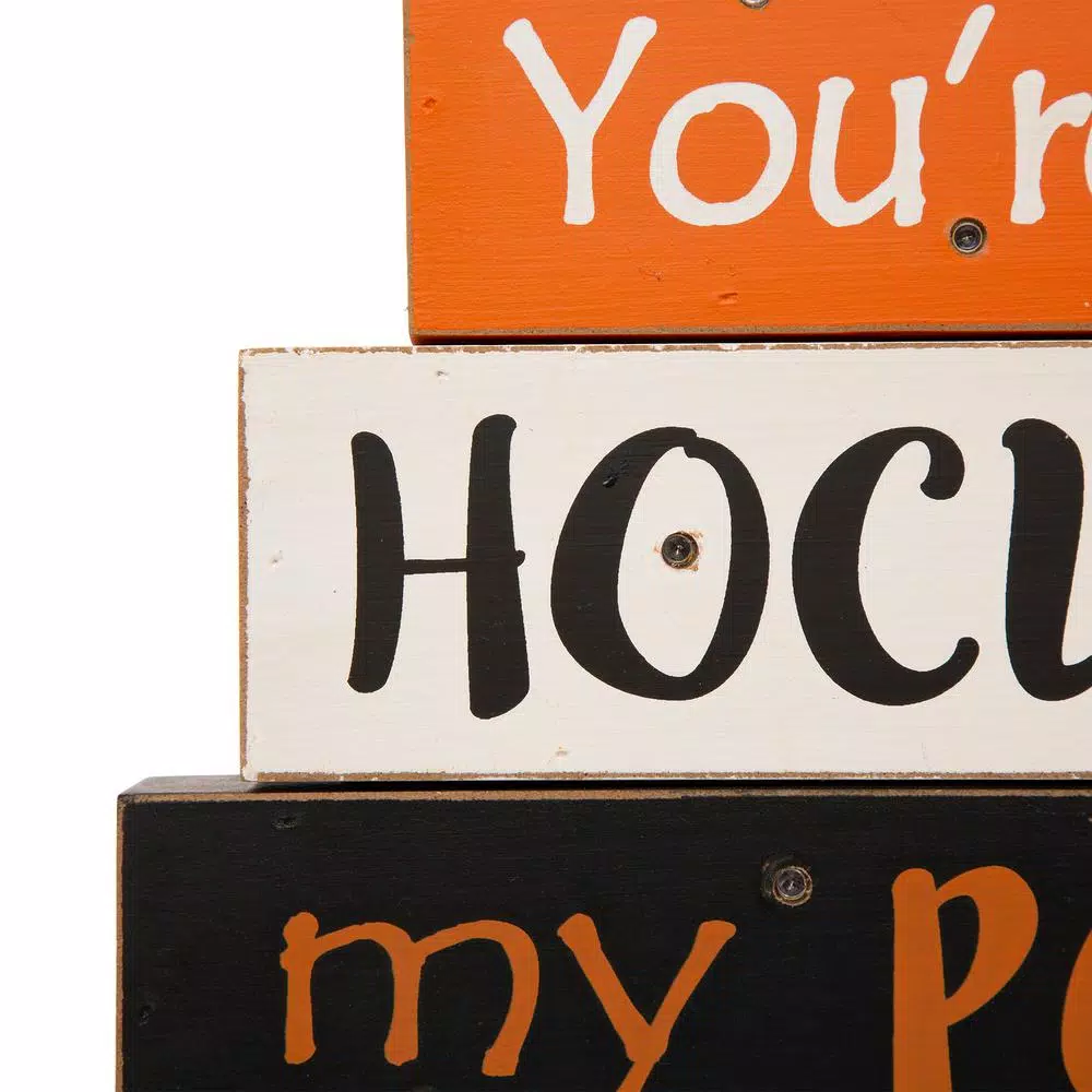 Glitzhome 11.54 in. LED Lighted Halloween Wooden Word Block Decor - Hocus Pocus Sign
