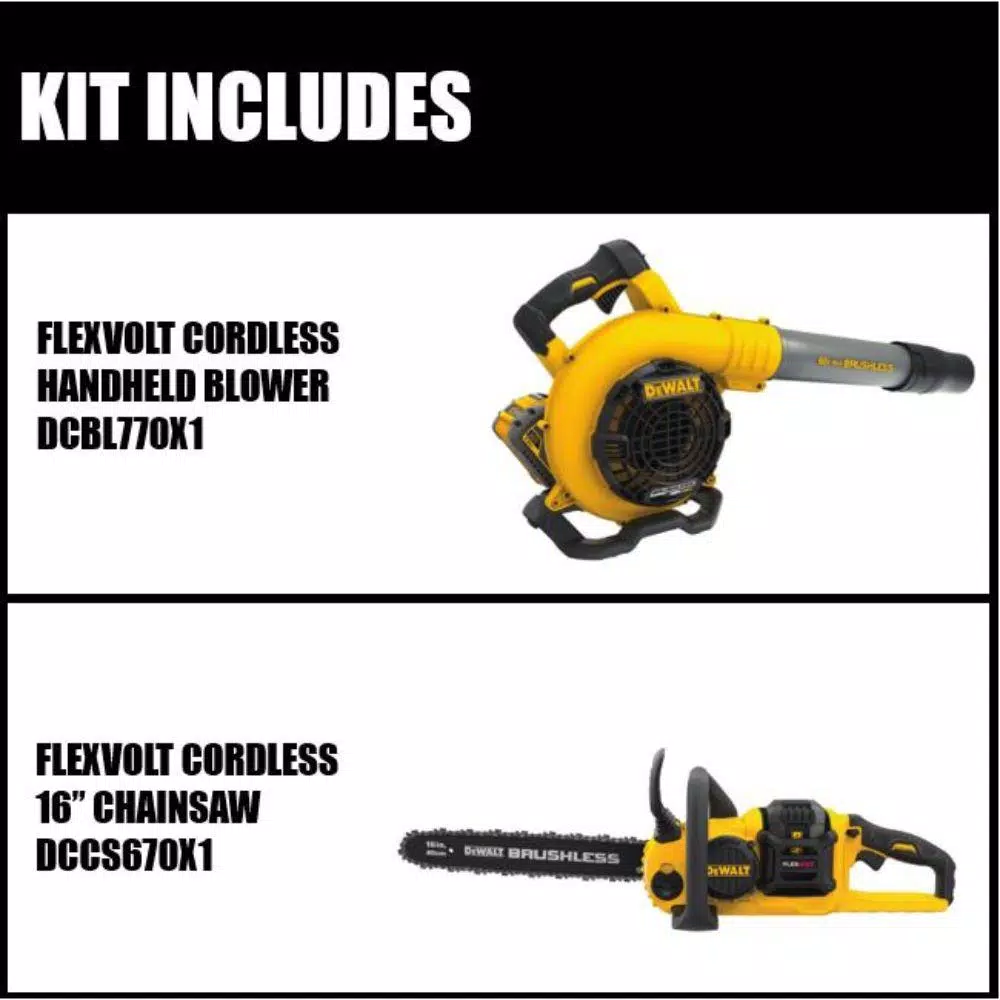 DEWALT 60V MAX Cordless FLEXVOLT Handheld Leaf Blower Kit with (2) 3.0Ah Batteries, Charger & Bonus 16 in. Chainsaw