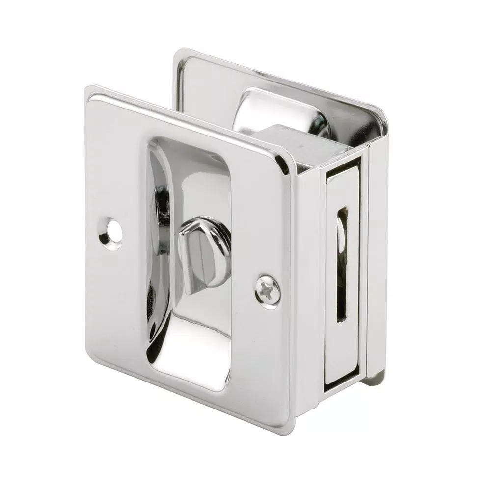 Prime-Line Polished Chrome Pocket Door Privacy Lock and Pull, Reversible Design
