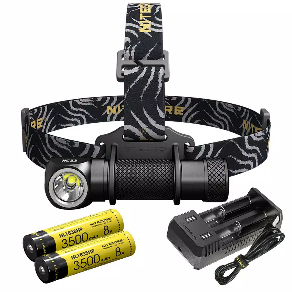 NITECORE HC33 1800 Lumen LED Headlamp Bundle with 2 Batteries and Dual USB Charger