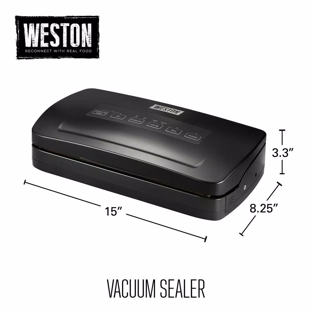 Weston Black Food Vacuum Sealer with Integrated Roll Storage and Bag Cutter