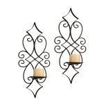 Danya B Casablanca Black Wrought Iron Candle Sconce Set of 2 thumbnail 2