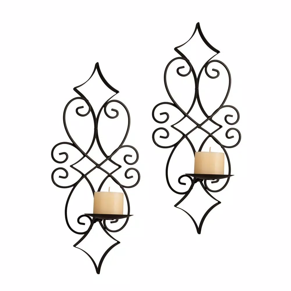 Danya B Casablanca Black Wrought Iron Candle Sconce Set of 2