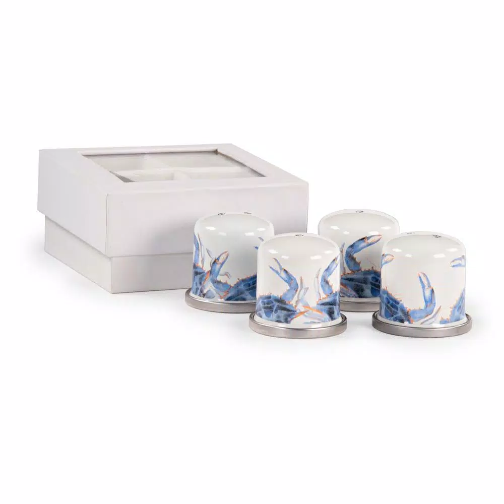 Golden Rabbit Blue Crab Enamelware Salt and Pepper Shakers, Set of 2