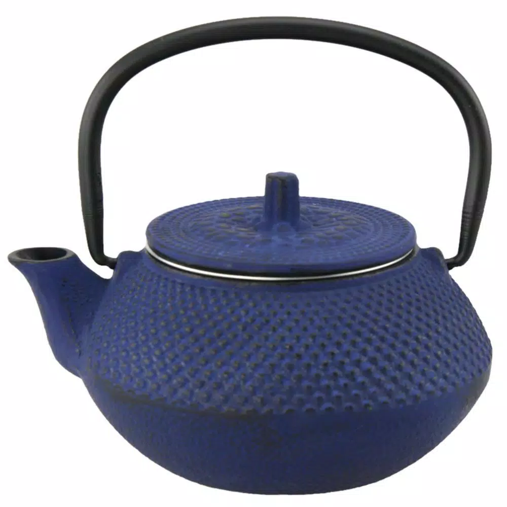 Creative Home Kyusu Blue Cast Iron Tea Pot with Removable Stainless Steel Infuser Basket, 10 oz.