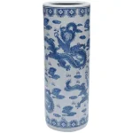 Unbranded 24 in. Blue and White Porcelain Dragon Umbrella Stand and Floor Vase thumbnail 7