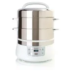 Euro Cuisine 16.9 Qt. 2-Tier Stainless Steel Electric Food Steamer and Rice Cooker with LCD Timer thumbnail 1