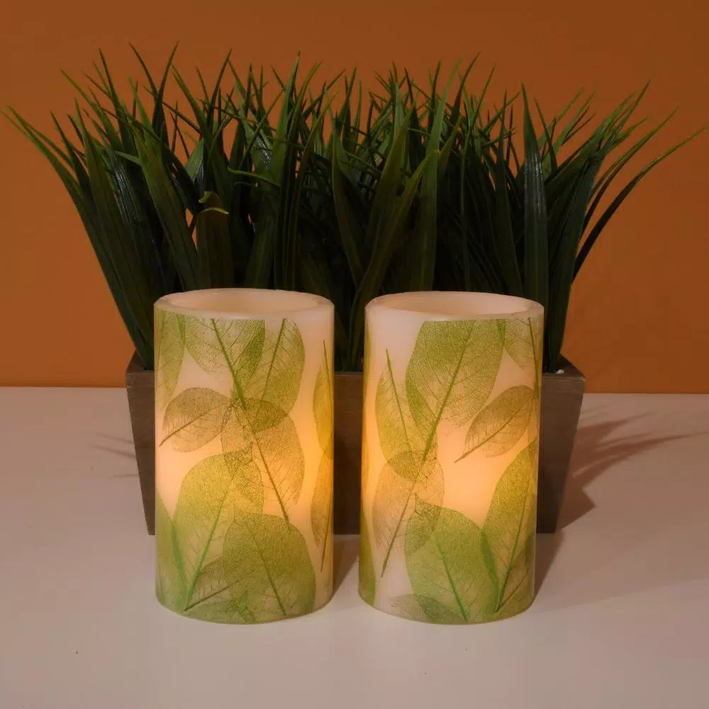 LUMABASE Lace Leaf Battery Operated Wax LED Candles - Set of 2