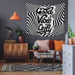RoomMates Good Vibes Swirl Large Wall Tapestry - Black and White Modern Polyester Decor thumbnail 3