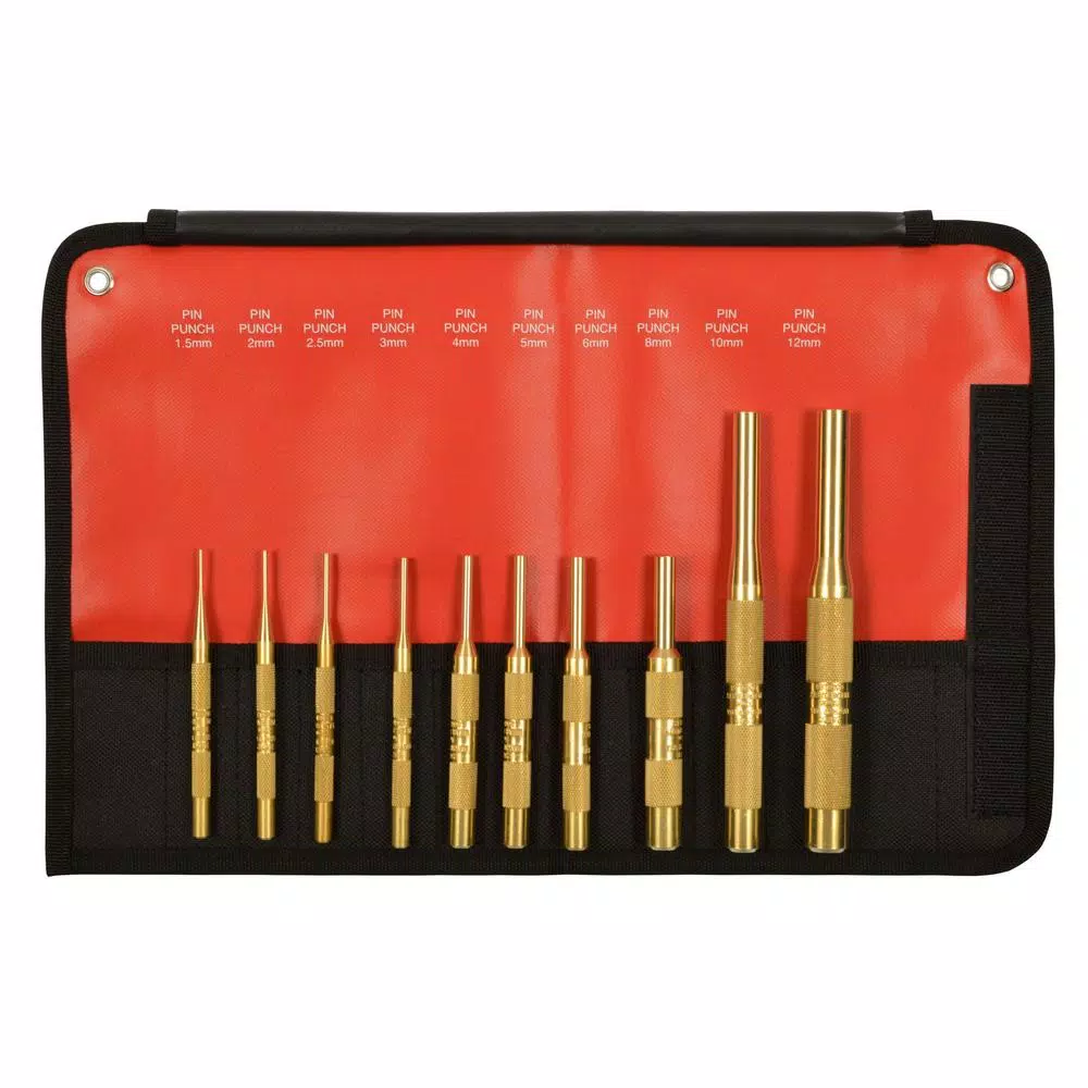 Mayhew 10-Piece Brass Metric Pin Punch Set, Non-Marring & Non-Sparking
