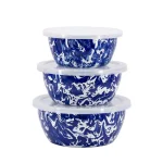 Golden Rabbit Cobalt Swirl 3-Piece Enamelware Bowl Set with Lids thumbnail 1