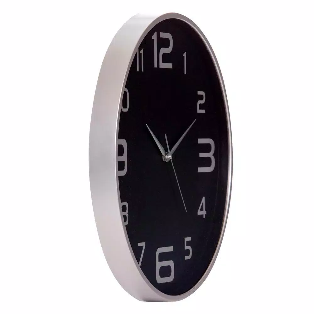 Pinnacle Silver and Black 18-Inch Round Wall Clock with Silent Mechanism