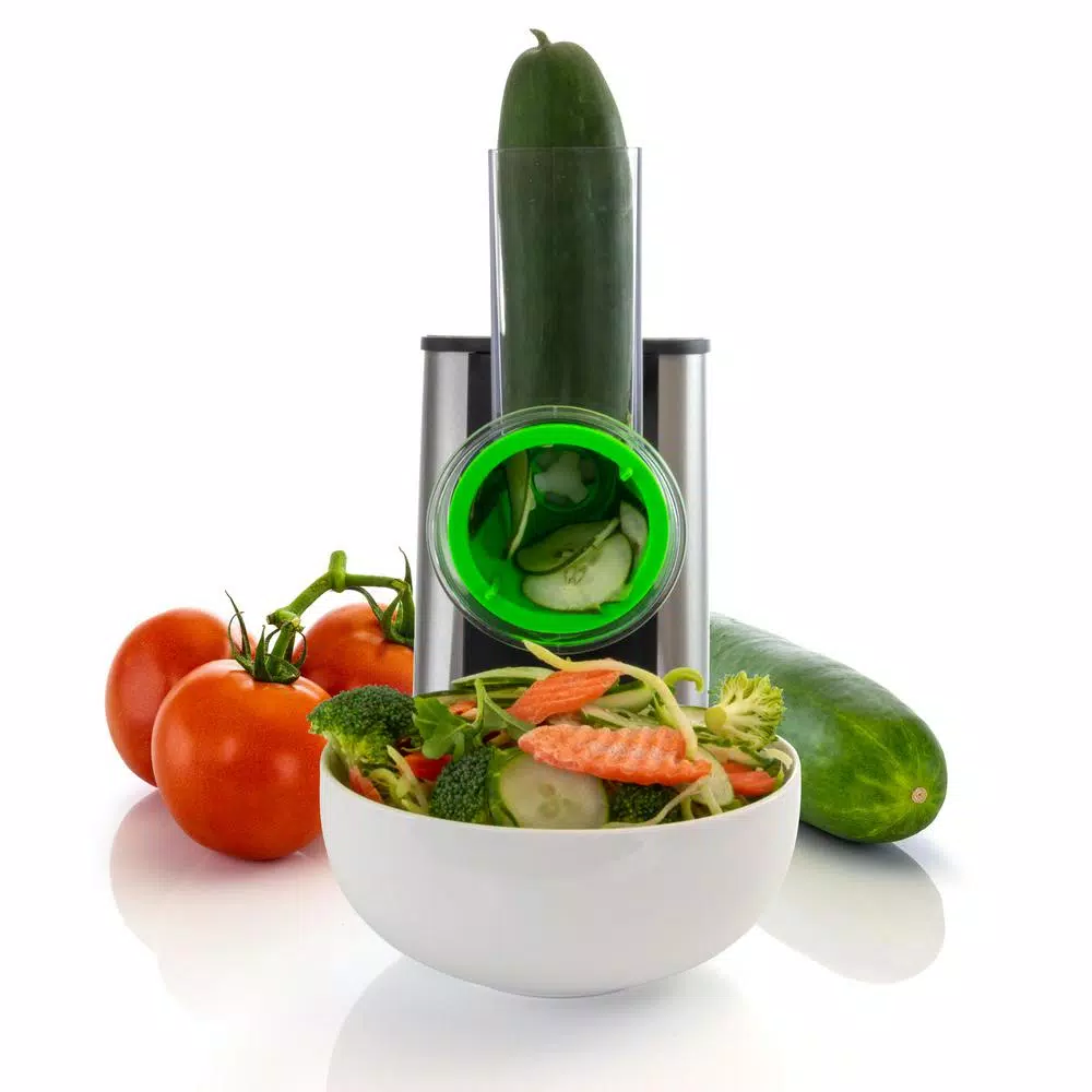 MegaChef Stainless Steel Electric Salad Maker 4-in-1 Slicer, Shredder, Chopper and Shooter
