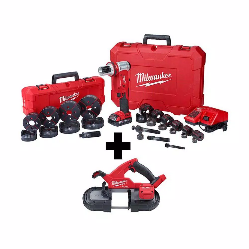 Milwaukee M18 FORCE LOGIC 6 Ton Cordless Knockout Tool Kit with M18 FUEL Compact Band Saw