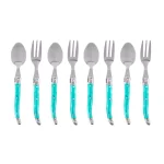 French Home Laguiole Turquoise Dessert Spoon and Fork Set, 8-Piece thumbnail 1