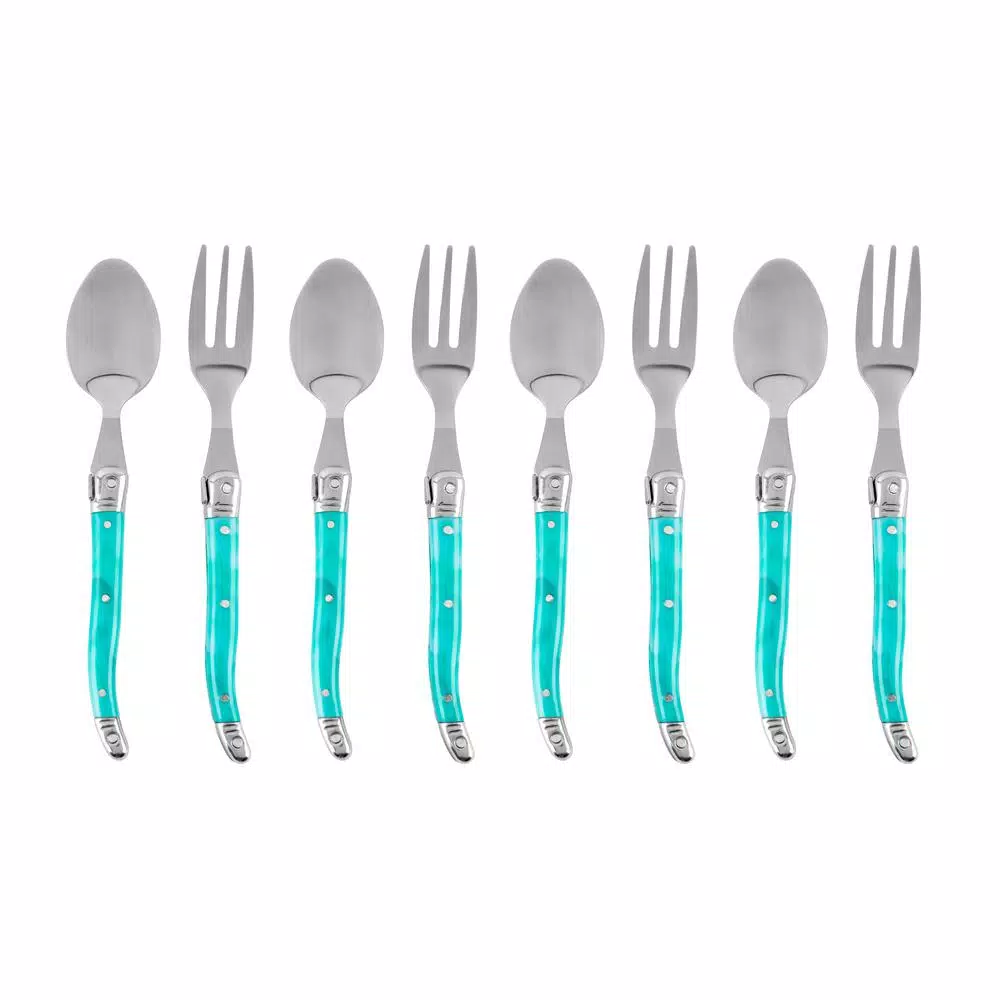 French Home Laguiole Turquoise Dessert Spoon and Fork Set, 8-Piece