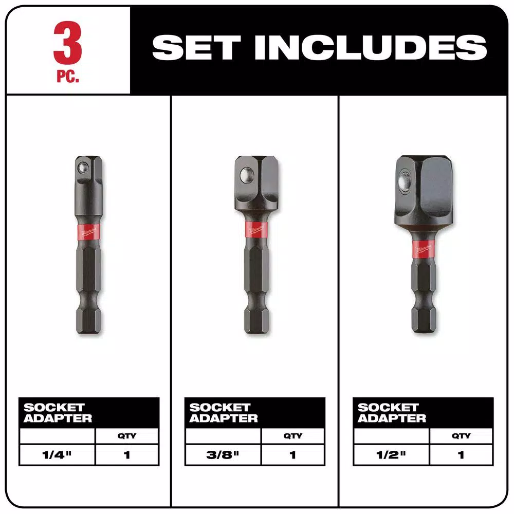 Milwaukee SHOCKWAVE Impact Duty 1/4 in. Hex Shank Socket Adapter Set, 3-Piece