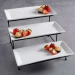 GIBSON elite Gracious Dining 4-Piece White 3-Tier Ceramic Cake Stand with Metal Rack thumbnail 4