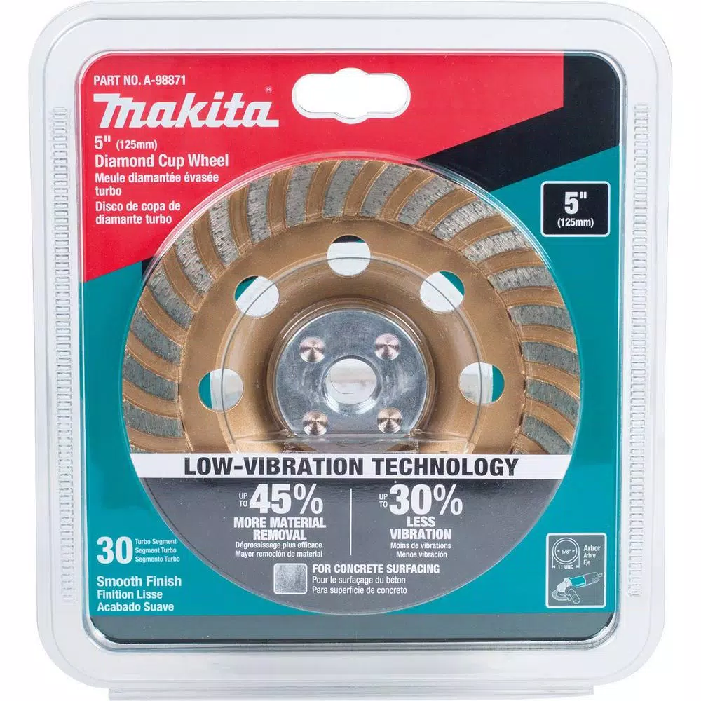 Makita 5 in. Turbo Low-Vibration Diamond Cup Wheel for Angle Grinders