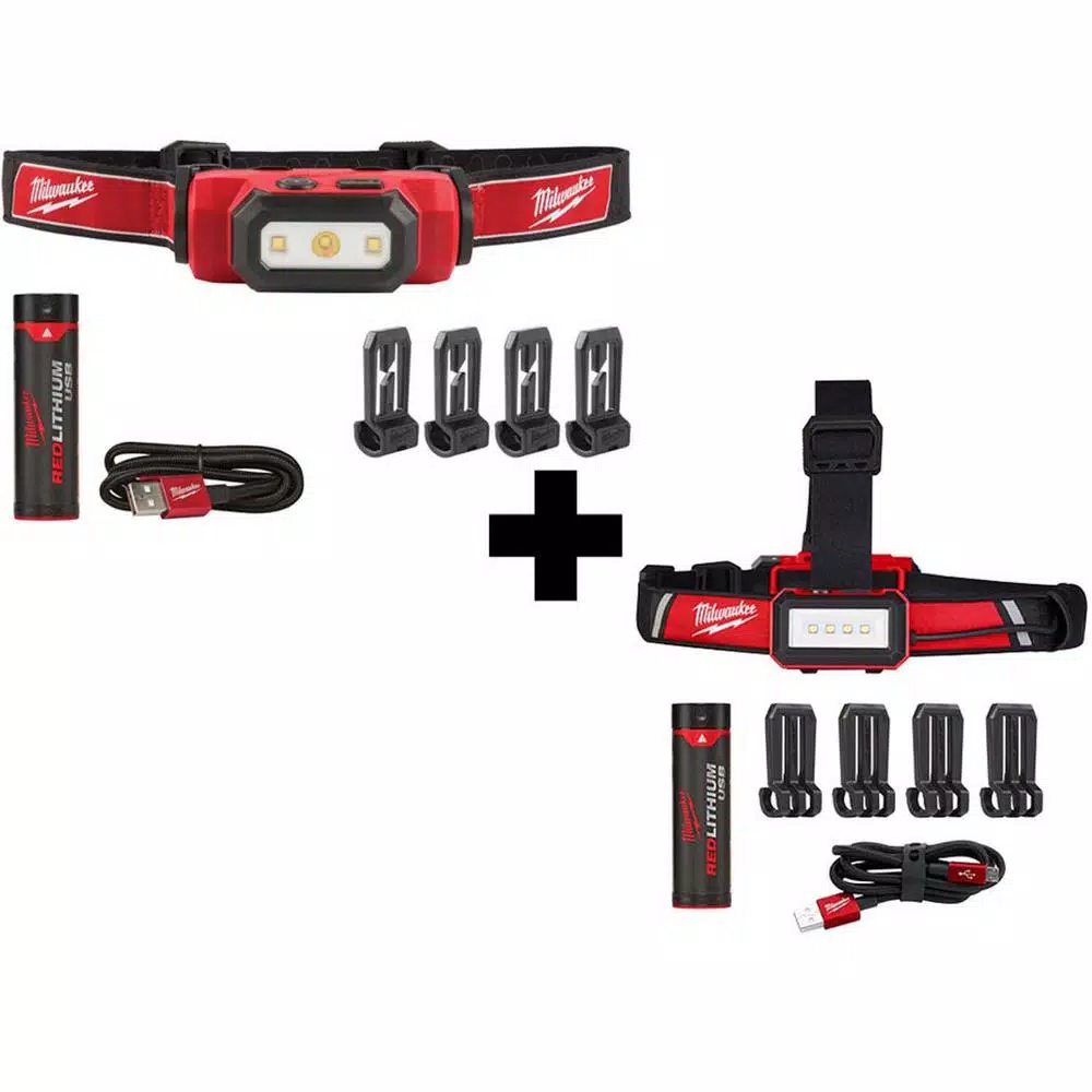 Milwaukee REDLITHIUM USB Rechargeable Hard Hat Headlamp 2-Pack (475 & 600 Lumens)
