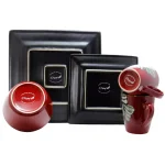 Elama Winter Bloom 16-Piece Red Stoneware Dinnerware Set, Asian Inspired Square Design, Service for 4 thumbnail 5