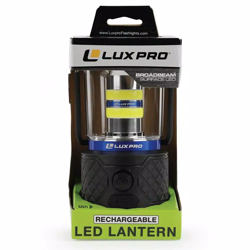 LUXPRO 1100 Lumen Dual Power 360° LED Lantern with Power Bank and TackGrip, Rechargeable & Battery Operated