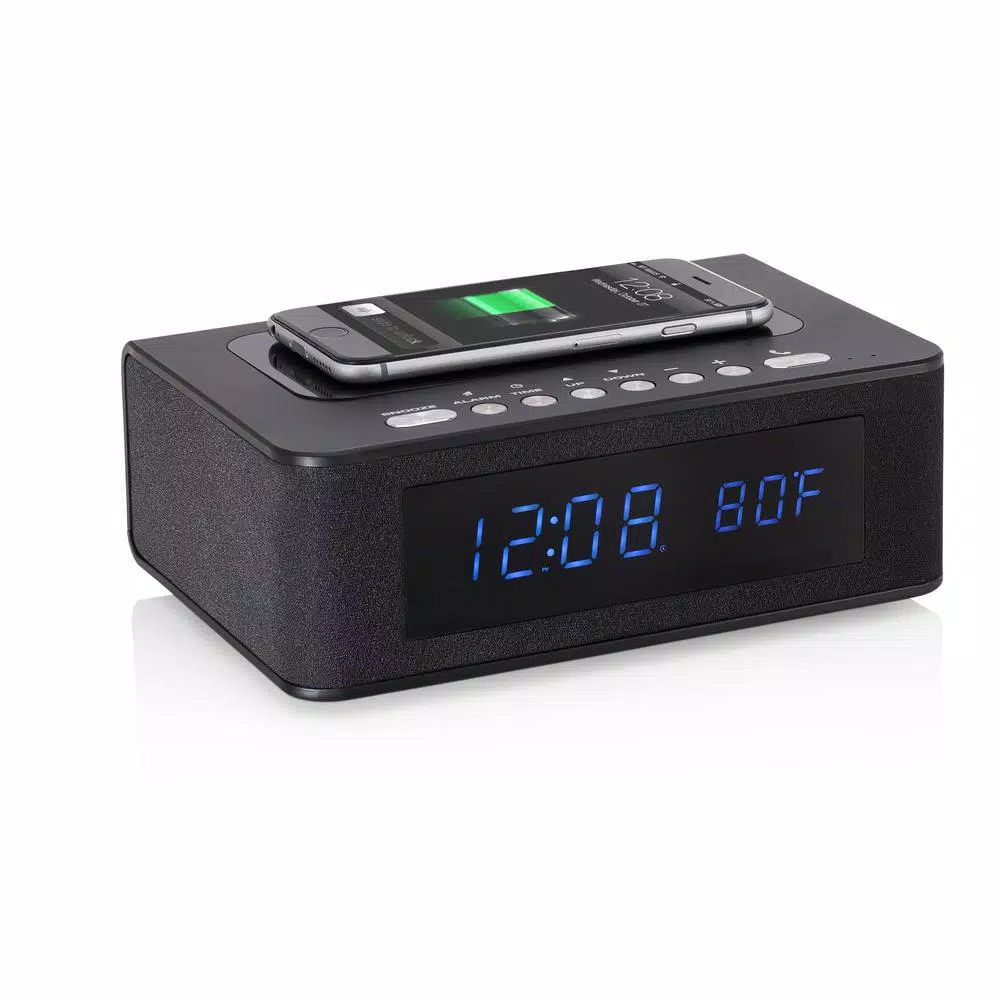 SXE Wireless Charging Bluetooth Speaker Digital Clock Radio with Alarm and Hands-Free Calling