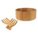 Classic Cuisine 10.25 in. Round Bamboo Salad Bowl Set with Two Utensils thumbnail 1