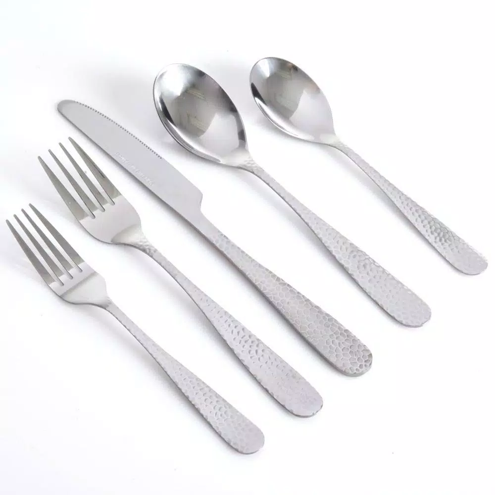 Gibson Home 46-Piece Hammered Stainless Steel Flatware Set, Service for 8
