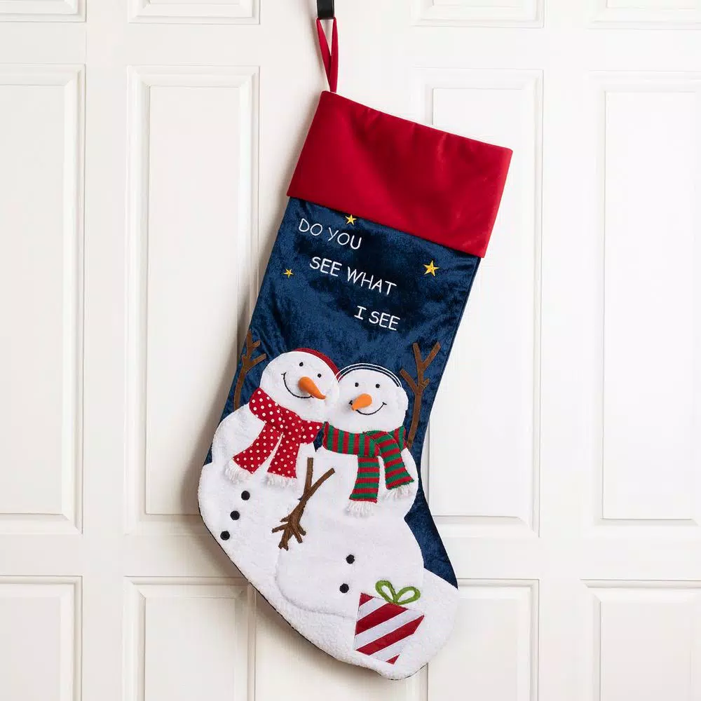 Glitzhome 36 in. Polyester Velvet 3D Oversized Snowman Christmas Stocking with Gold Stars