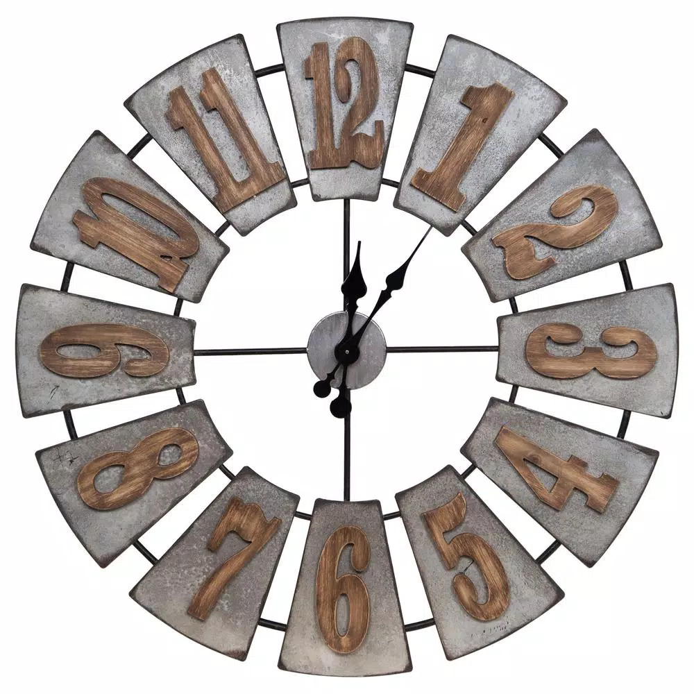 Pinnacle Gallery Solutions Oversized Windmill Wall Clock - Distressed Silver Metal and Wood