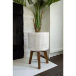 Flora Bunda 4 ft. Artificial Areca Palm Tree in Ceramic Planter with Wood Stand thumbnail 3