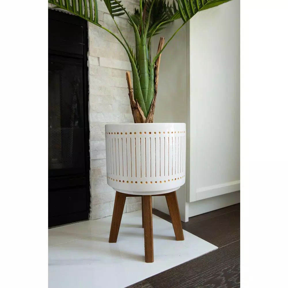 Flora Bunda 4 ft. Artificial Areca Palm Tree in Ceramic Planter with Wood Stand