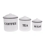 3R Studios 3-Piece White Metal Kitchen Canister Set with Coffee, Tea, and Sugar Labels thumbnail 1