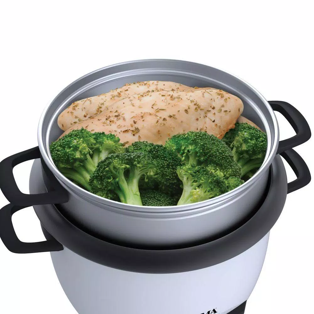 AROMA 6-Cup Pot Style Rice Cooker and Food Steamer, White