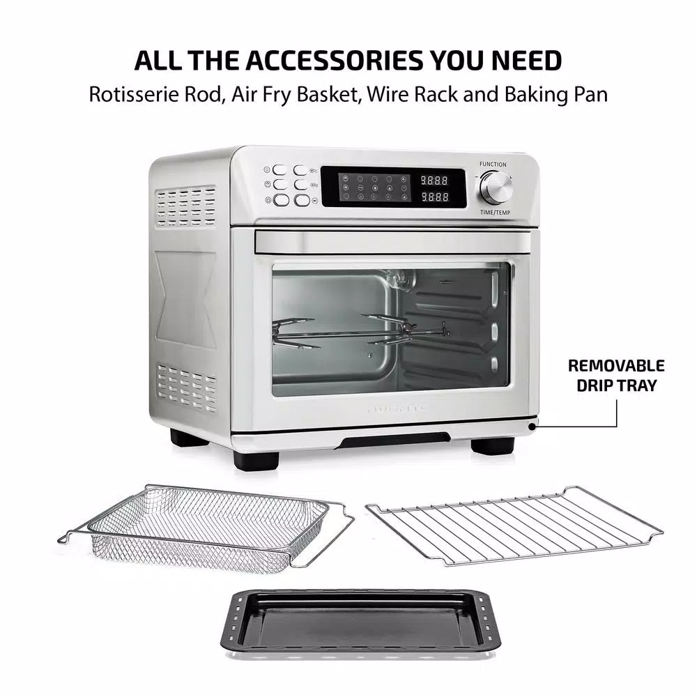 Ovente 1700W Stainless Steel Digital Air Fryer Rotisserie Convection Oven & Dehydrator, 25L