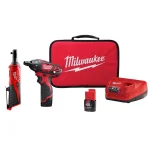 Milwaukee M12 12V Lithium-Ion Cordless 1/4 in. Hex Screwdriver and 1/4 in. Ratchet 2-Tool Combo Kit thumbnail 1