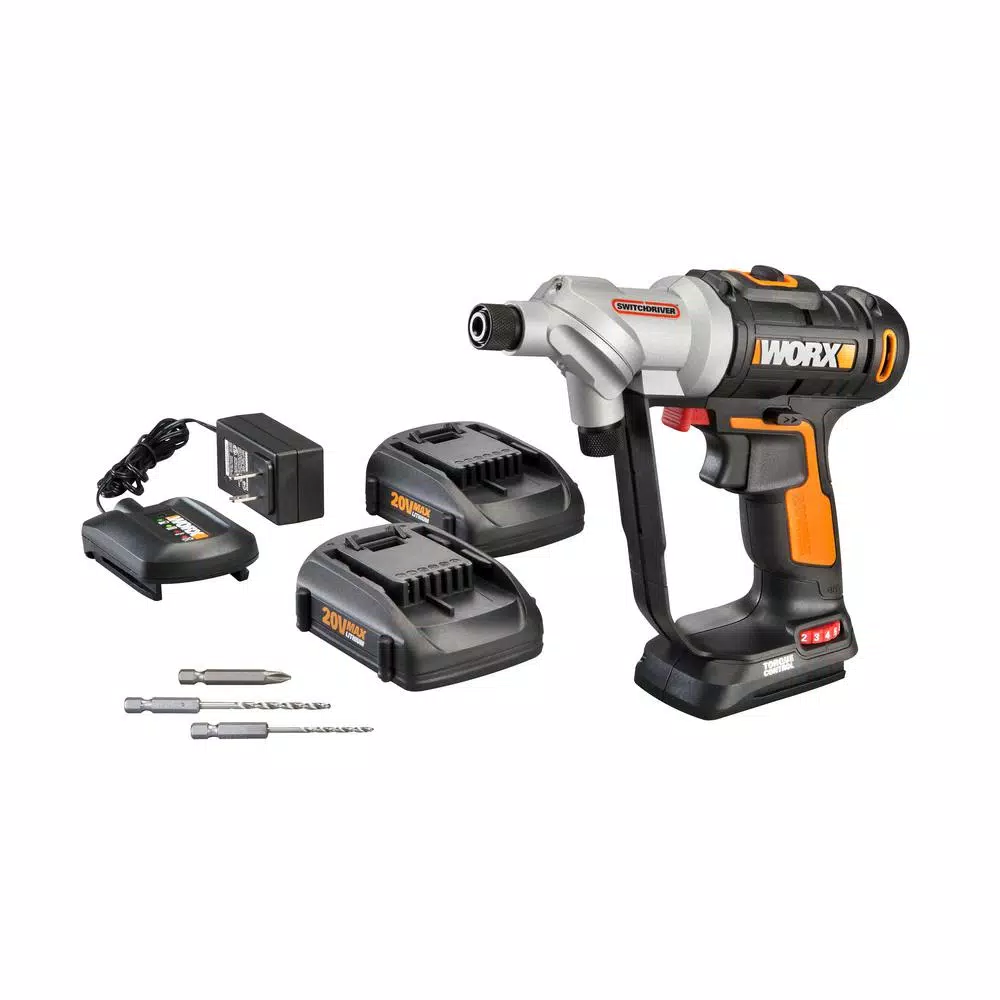 Worx 20V Power Share Switchdriver Cordless 1/4 in. Drill/Driver with 67-Piece Accessory Kit