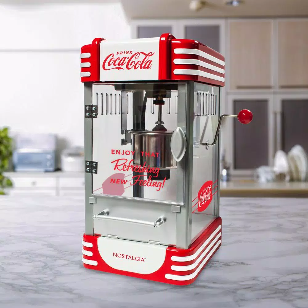 Unbranded Coca-Cola Countertop Popcorn Popper Machine with 2.5-Oz. Stainless Steel Kettle, Red