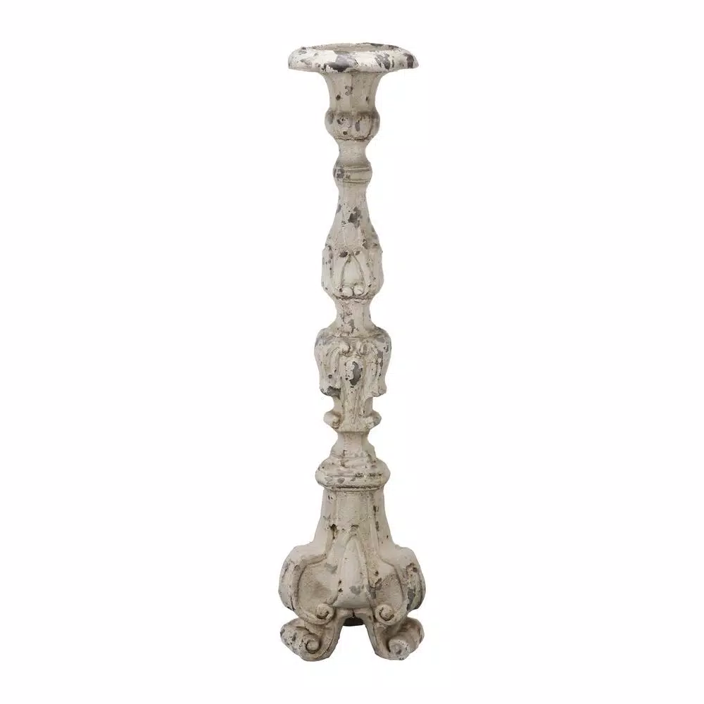 A & B Home 27.5 in. Magnesia Weathered White Metal Candlestick Candle Holder