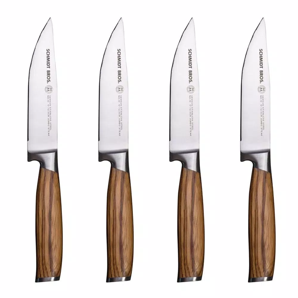 SCHMIDT BROS. Schmidt Brothers 4-Piece Zebra Wood Jumbo Steak Knife Set with Wood Gift Box