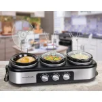 HomeCraft 3-Station Stainless Steel Slow Cooker Buffet with 3 Removable 1.5 qt. Ceramic Pots thumbnail 8