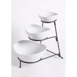 Gibson Elite Gracious Dining 4-Piece 3-Tier White Ceramic Oval Serving Bowl Set with Metal Stand thumbnail 1